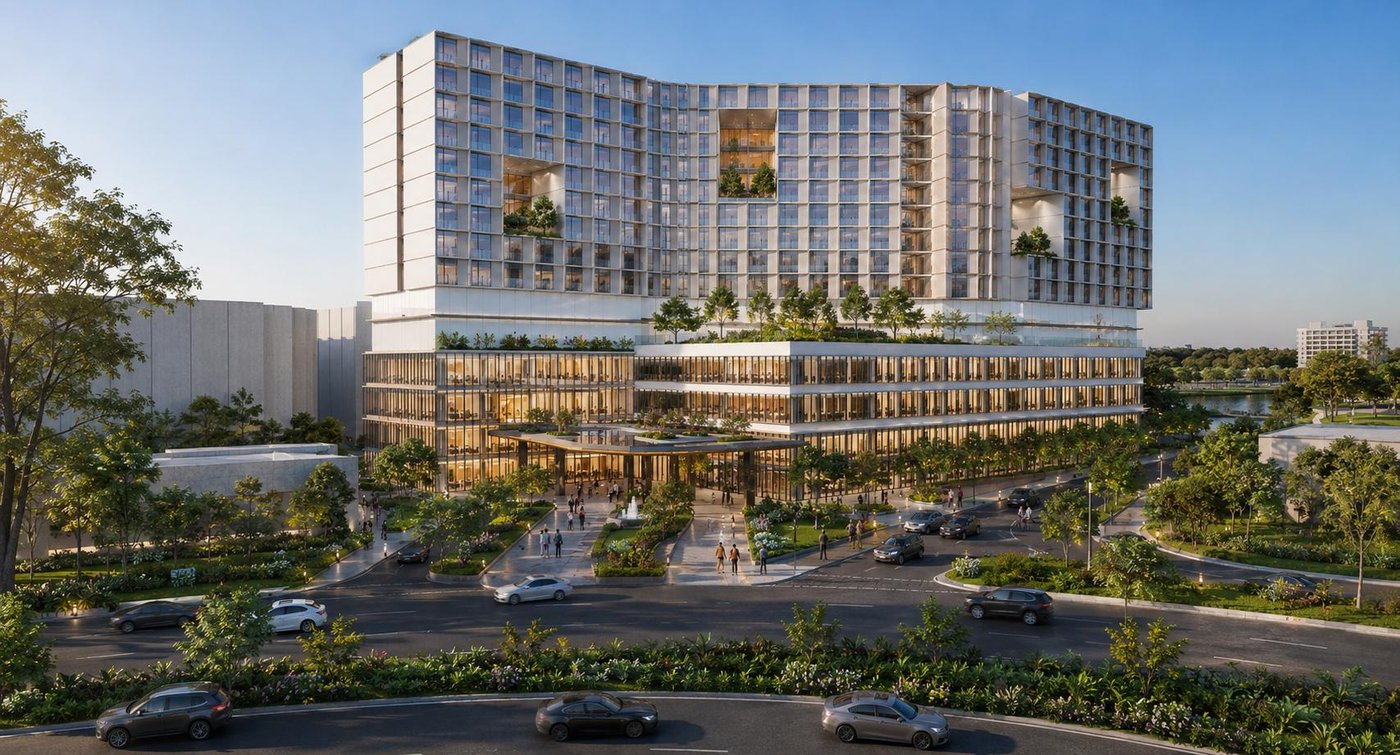 Street-level view of the hotel entrance and facade