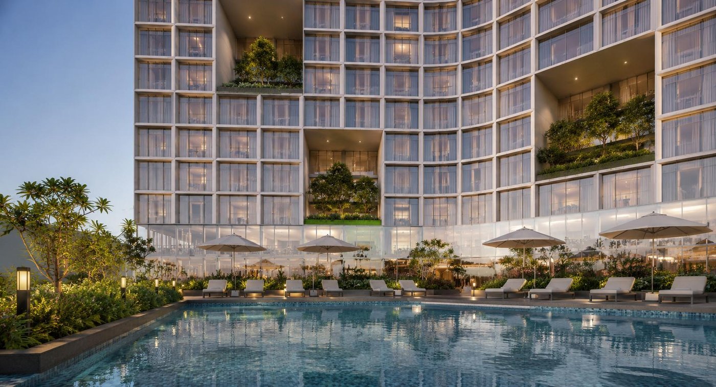 Pool terrace at the hotel podium